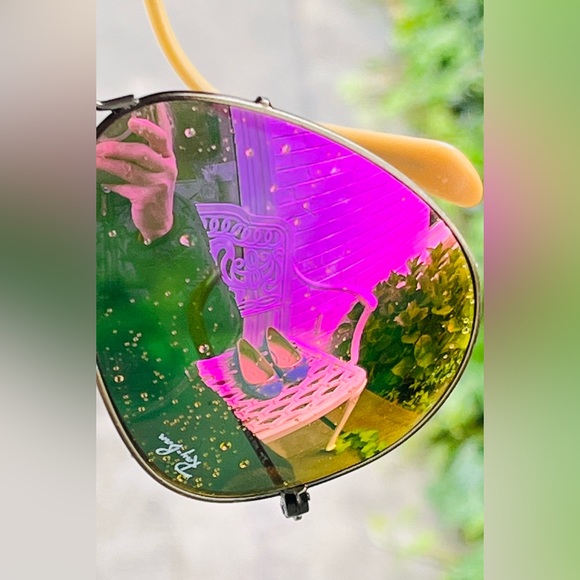 Ray Ban Aviators Gold Frames Pink Flash Mirrored Lenses - Picture 1 of 13